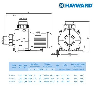 Насос Hayward HCP09101E KNG100 MB(220V, без пф, 16m3/h*10m, 1kW, 1HP)